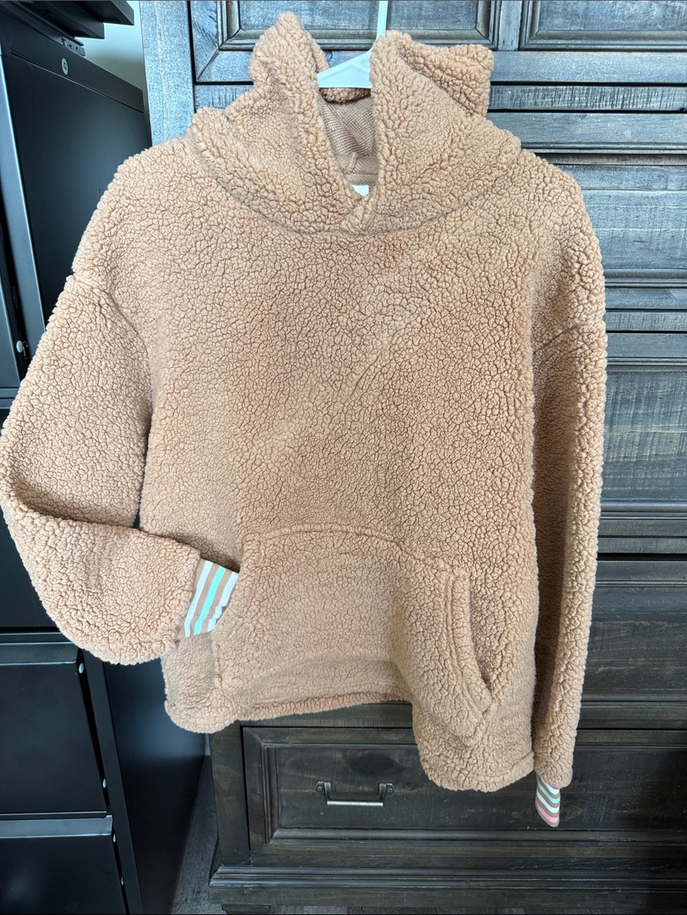Jadelynn Brooke Plush Teddy Fleece Hoodie in Camel